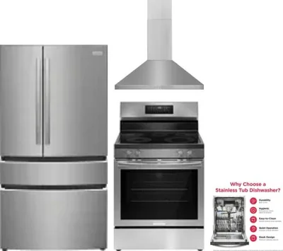 4 Piece Package Includes Refrigerator, Range, Hood And Dishwasher