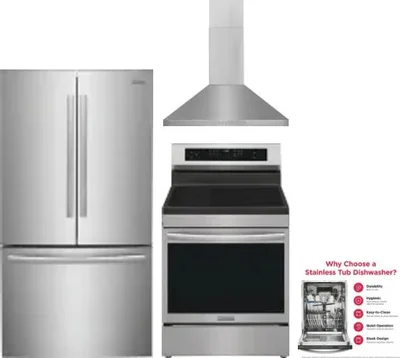 4 Piece Package Includes Refrigerator, Range, Hood And Dishwasher
