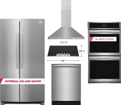 5 Piece Package Includes Refrigerator, Cooktop, Wall Oven, Hood And Dishwasher