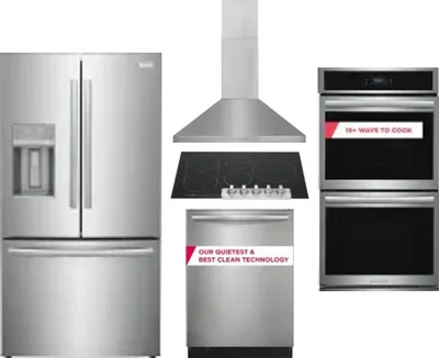 5 Piece Package Includes Refrigerator, Cooktop, Wall Oven, Hood And Dishwasher