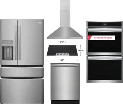 5 Piece Package Includes Refrigerator, Cooktop, Wall Oven, Hood And Dishwasher