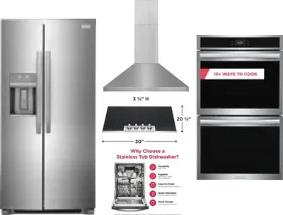 5 Piece Package Includes Refrigerator, Cooktop, Wall Oven, Hood And Dishwasher