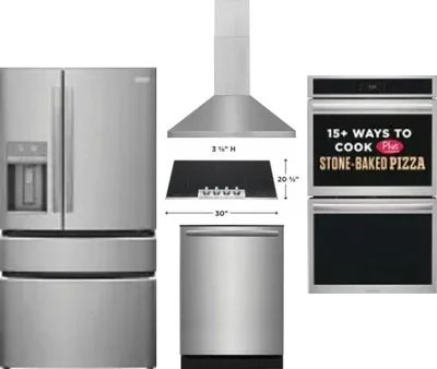 5 Piece Package Includes Refrigerator, Cooktop, Wall Oven, Hood And Dishwasher