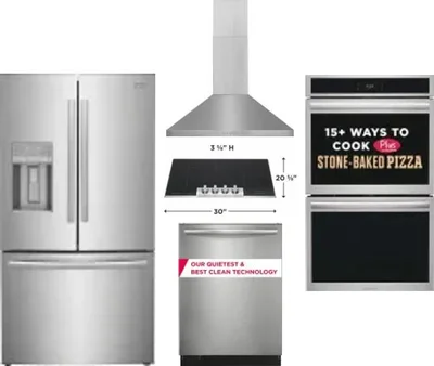 5 Piece Package Includes Refrigerator, Cooktop, Wall Oven, Hood And Dishwasher