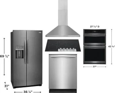 5 Piece Package Includes Refrigerator, Cooktop, Wall Oven, Hood And Dishwasher