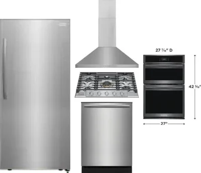 5 Piece Package Includes Refrigerator, Cooktop, Wall Oven, Hood And Dishwasher
