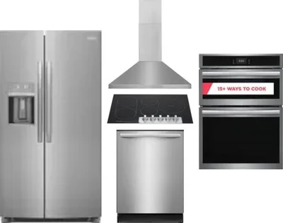 5 Piece Package Includes Refrigerator, Cooktop, Wall Oven, Hood And Dishwasher