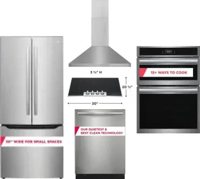 5 Piece Package Includes Refrigerator, Cooktop, Wall Oven, Hood And Dishwasher