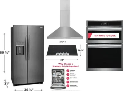 5 Piece Package Includes Refrigerator, Cooktop, Wall Oven, Hood And Dishwasher