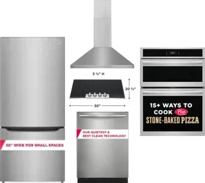 5 Piece Package Includes Refrigerator, Cooktop, Wall Oven, Hood And Dishwasher
