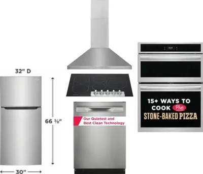 5 Piece Package Includes Refrigerator, Cooktop, Wall Oven, Hood And Dishwasher