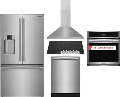 5 Piece Package Includes Refrigerator, Cooktop, Wall Oven, Hood And Dishwasher