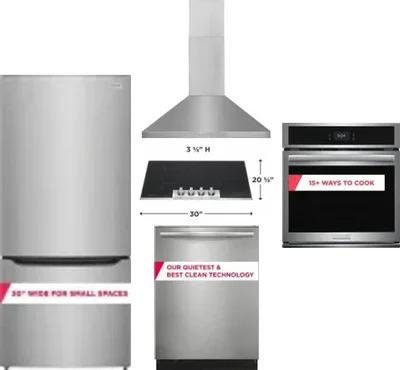 5 Piece Package Includes Refrigerator, Cooktop, Wall Oven, Hood And Dishwasher