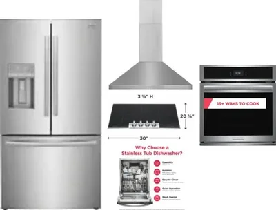 5 Piece Package Includes Refrigerator, Cooktop, Wall Oven, Hood And Dishwasher