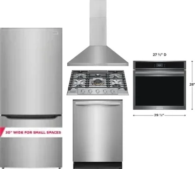 5 Piece Package Includes Refrigerator, Cooktop, Wall Oven, Hood And Dishwasher