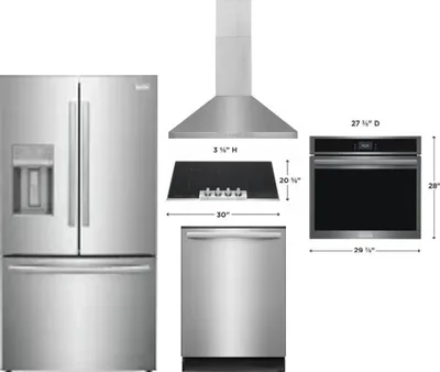 5 Piece Package Includes Refrigerator, Cooktop, Wall Oven, Hood And Dishwasher