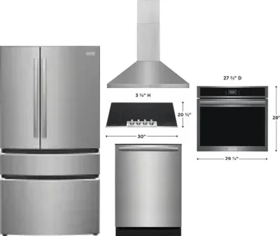 5 Piece Package Includes Refrigerator, Cooktop, Wall Oven, Hood And Dishwasher
