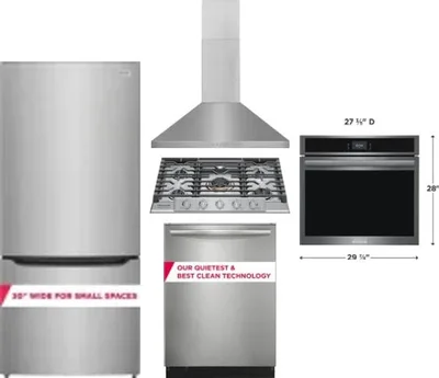5 Piece Package Includes Refrigerator, Cooktop, Wall Oven, Hood And Dishwasher