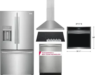 5 Piece Package Includes Refrigerator, Cooktop, Wall Oven, Hood And Dishwasher