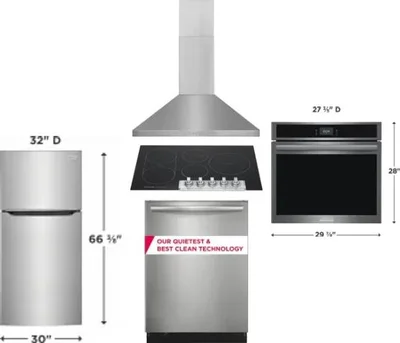 5 Piece Package Includes Refrigerator, Cooktop, Wall Oven, Hood And Dishwasher