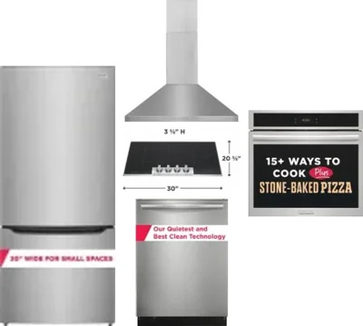 5 Piece Package Includes Refrigerator, Cooktop, Wall Oven, Hood And Dishwasher