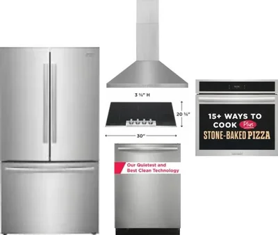 5 Piece Package Includes Refrigerator, Cooktop, Wall Oven, Hood And Dishwasher
