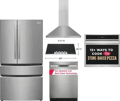 5 Piece Package Includes Refrigerator, Cooktop, Wall Oven, Hood And Dishwasher