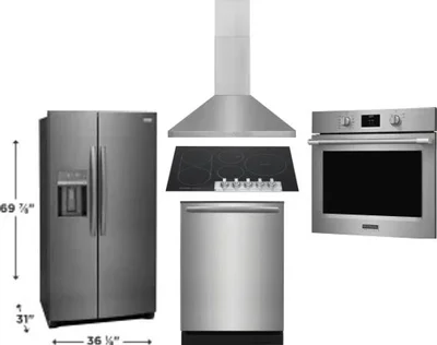 5 Piece Package Includes Refrigerator, Cooktop, Wall Oven, Hood And Dishwasher