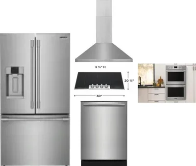 5 Piece Package Includes Refrigerator, Cooktop, Wall Oven, Hood And Dishwasher
