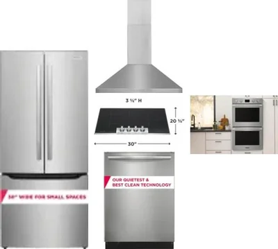 5 Piece Package Includes Refrigerator, Cooktop, Wall Oven, Hood And Dishwasher