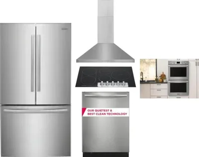 5 Piece Package Includes Refrigerator, Cooktop, Wall Oven, Hood And Dishwasher