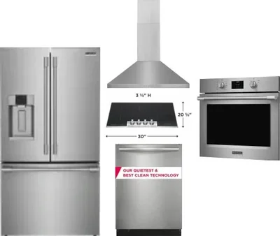 5 Piece Package Includes Refrigerator, Cooktop, Wall Oven, Hood And Dishwasher