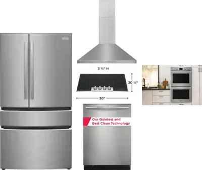5 Piece Package Includes Refrigerator, Cooktop, Wall Oven, Hood And Dishwasher
