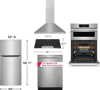 5 Piece Package Includes Refrigerator, Cooktop, Wall Oven, Hood And Dishwasher