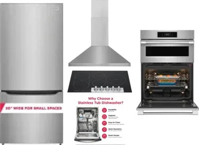 5 Piece Package Includes Refrigerator, Cooktop, Wall Oven, Hood And Dishwasher