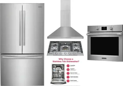 5 Piece Package Includes Refrigerator, Cooktop, Wall Oven, Hood And Dishwasher