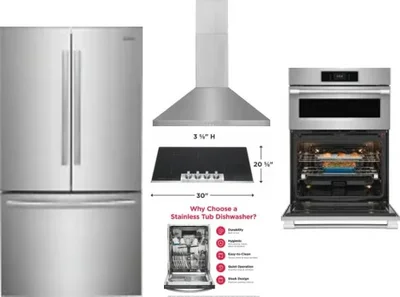 5 Piece Package Includes Refrigerator, Cooktop, Wall Oven, Hood And Dishwasher