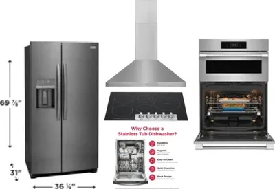 5 Piece Package Includes Refrigerator, Cooktop, Wall Oven, Hood And Dishwasher