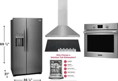 5 Piece Package Includes Refrigerator, Cooktop, Wall Oven, Hood And Dishwasher