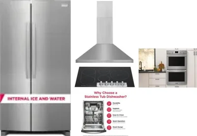 5 Piece Package Includes Refrigerator, Cooktop, Wall Oven, Hood And Dishwasher