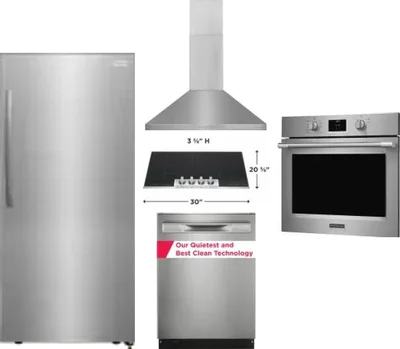 5 Piece Package Includes Refrigerator, Cooktop, Wall Oven, Hood And Dishwasher