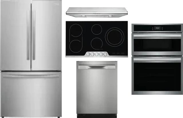 5 Piece Package Includes Refrigerator, Cooktop, Wall Oven, Hood And Dishwasher