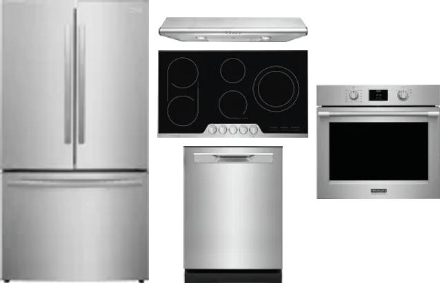 5 Piece Package Includes Refrigerator, Cooktop, Wall Oven, Hood And Dishwasher