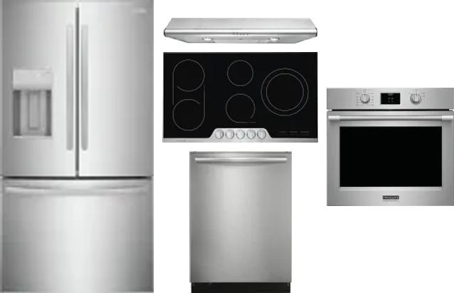 5 Piece Package Includes Refrigerator, Cooktop, Wall Oven, Hood And Dishwasher
