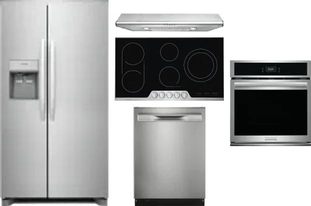 5 Piece Package Includes Refrigerator, Cooktop, Wall Oven, Hood And Dishwasher