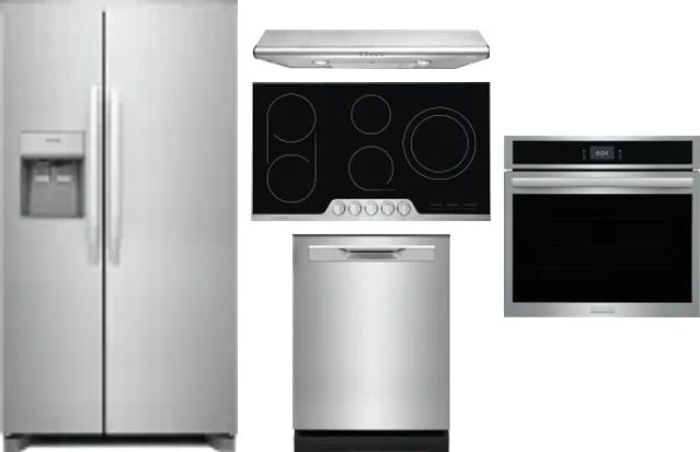 5 Piece Package Includes Refrigerator, Cooktop, Wall Oven, Hood And Dishwasher