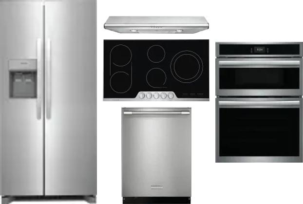 5 Piece Package Includes Refrigerator, Cooktop, Wall Oven, Hood And Dishwasher