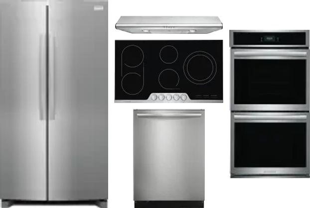5 Piece Package Includes Refrigerator, Cooktop, Wall Oven, Hood And Dishwasher