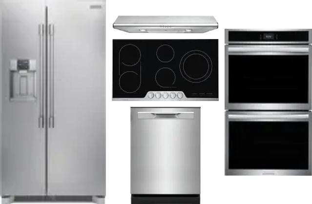 5 Piece Package Includes Refrigerator, Cooktop, Wall Oven, Hood And Dishwasher
