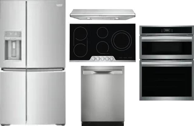 5 Piece Package Includes Refrigerator, Cooktop, Wall Oven, Hood And Dishwasher